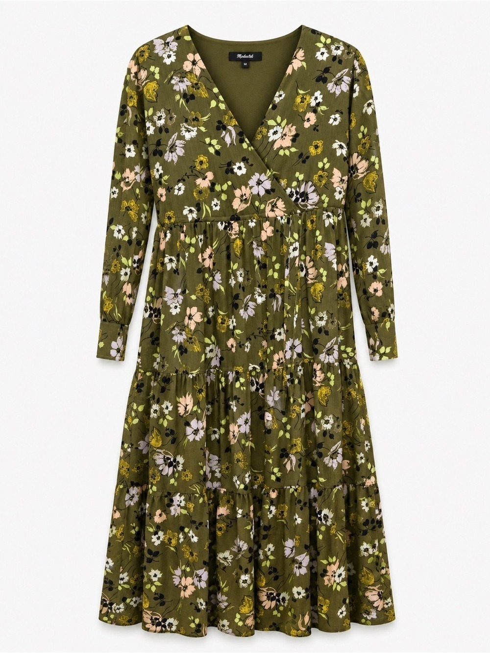 Madewell Olive Green Floral Long Sleeve Midi Dress - Picture 4 of 7